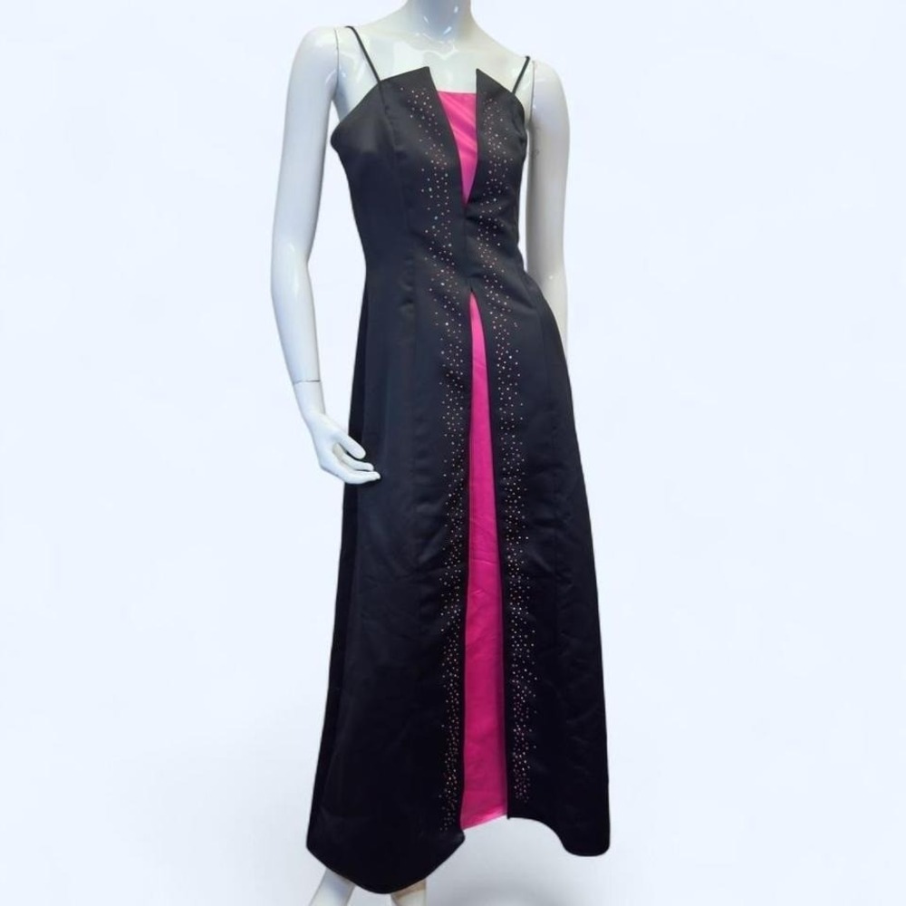Y2K black & hot pink rhinestone formal gown‎